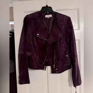 Calvin Klein faux suede Moto jacket in a plum color.